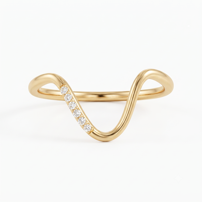 0.073 ct Lab Grown Diamond V Shape Curved Wedding Band Ring