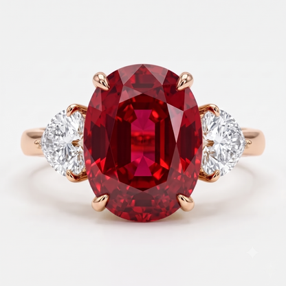 3.00 Carat Pink Elongated Cushion Cut Three Stone Reverse Tapered Lab-Grown Ring