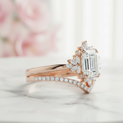 1.70 Ct Emerald Cut Lab-Grown Engagement Ring Set