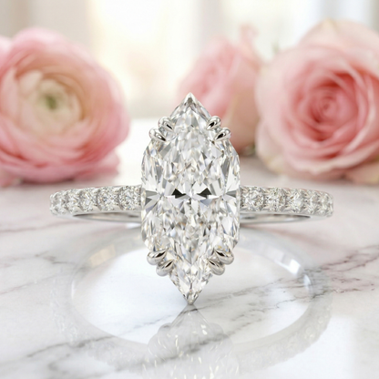 1.950ct Marquise Lab Grown Diamond Pave Band Engagement Ring
