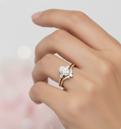 1.61 CT Oval Halo Engagement Ring Set