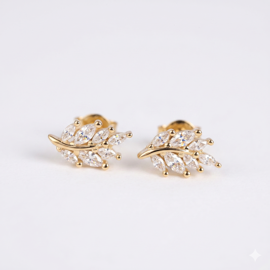 Leaf Earrings /14k Gold Diamond Leaf Earrings  57