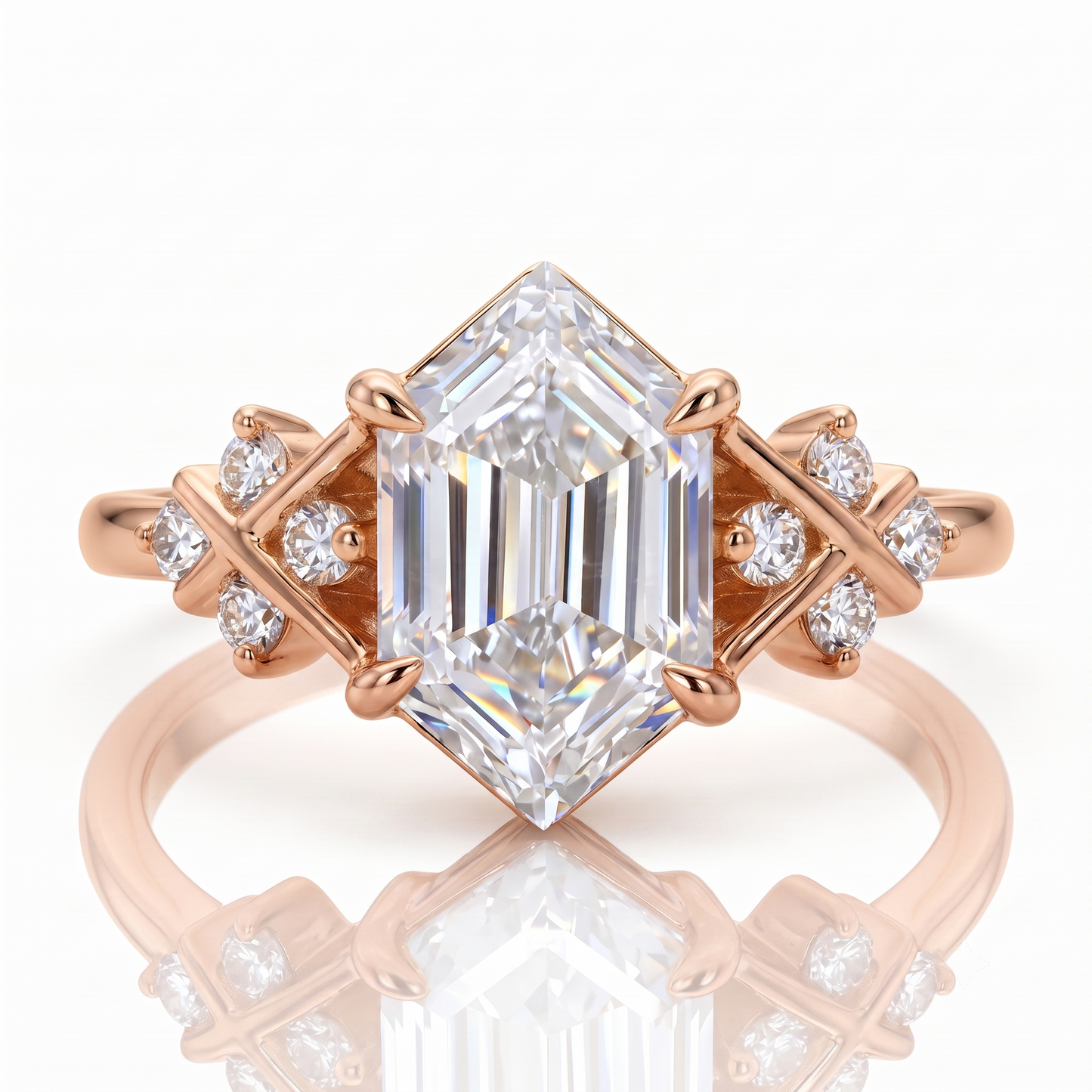Lab Grown Diamond Hexagon Engagement Ring • Vintage Yellow Gold Cluster Bridal Ring