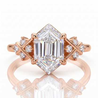 Lab Grown Diamond Hexagon Engagement Ring • Vintage Yellow Gold Cluster Bridal Ring