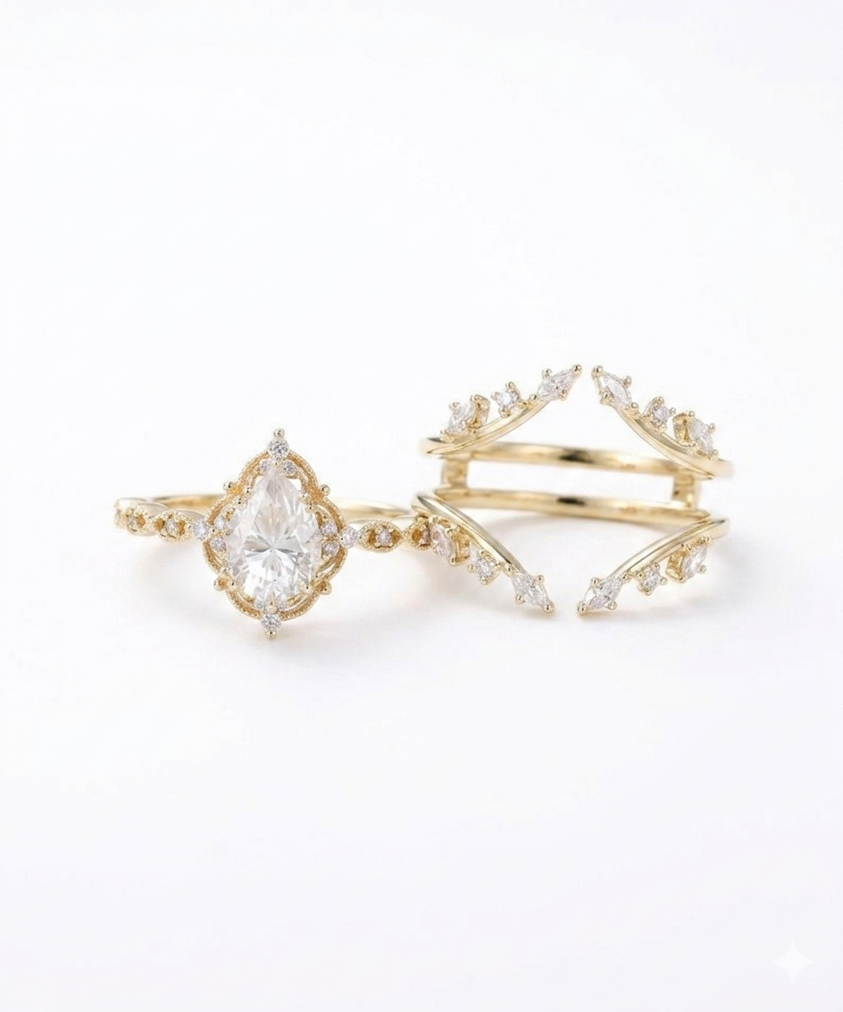 1.810Ct Pear Shape Lab-Grown Engagement Wedding Ring Set