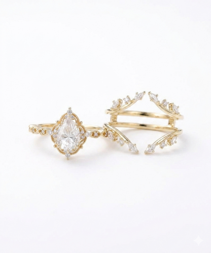 1.810Ct Pear Shape Lab-Grown Engagement Wedding Ring Set