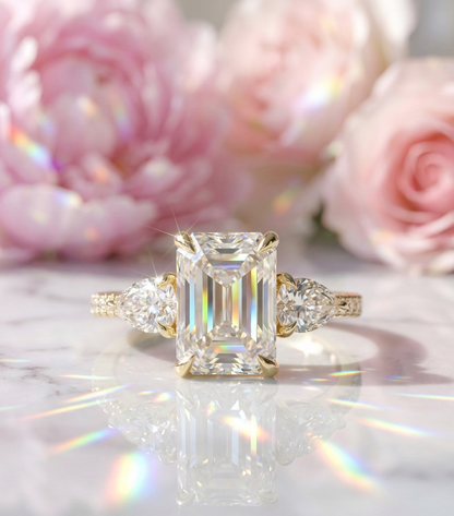 2.45 Ct Emerald Lab Grown Diamond Three Stone Engagement Ring
