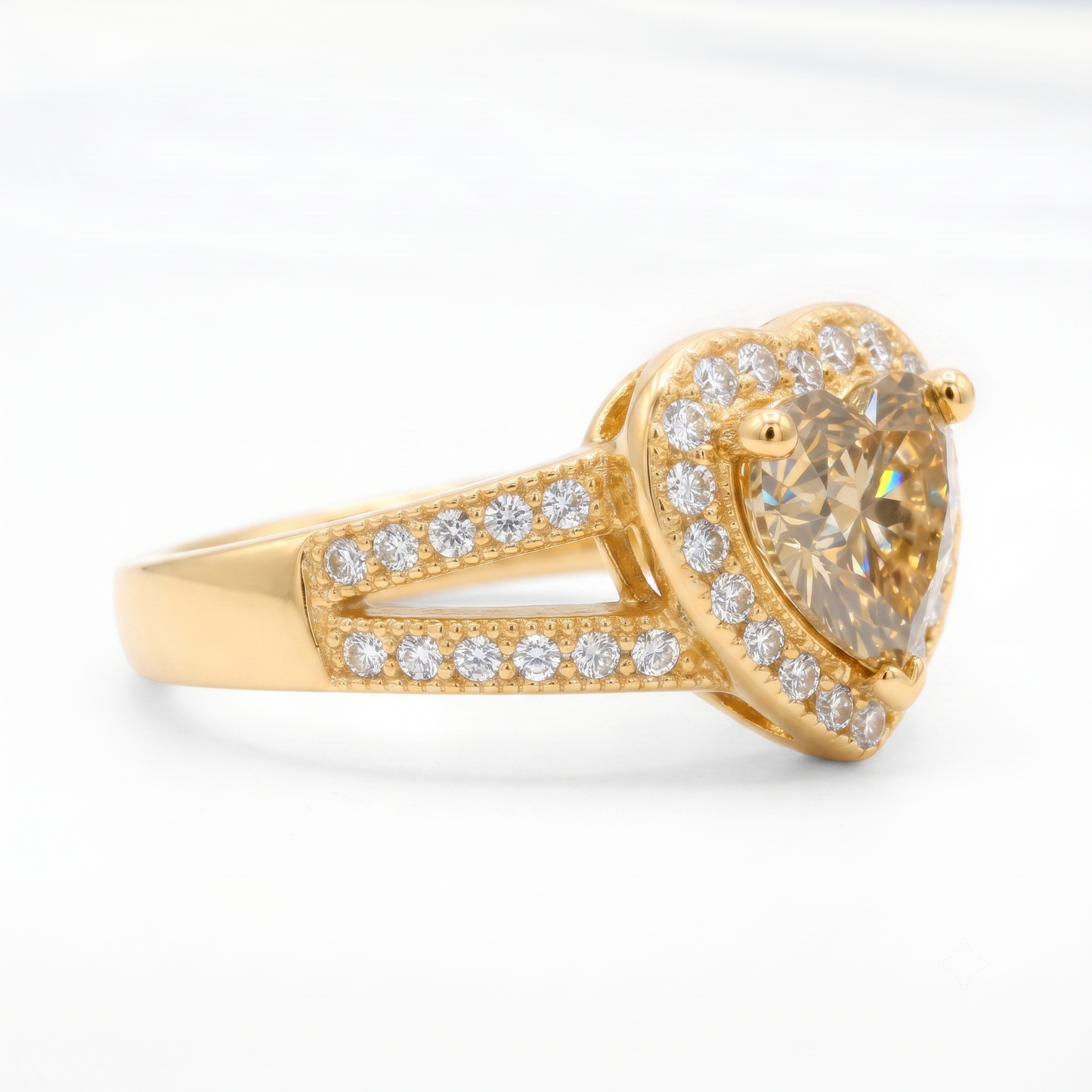 1.100ct Heart Champagne Lab Grown Diamond Halo Engagement Ring