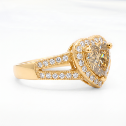 1.100ct Heart Champagne Lab Grown Diamond Halo Engagement Ring