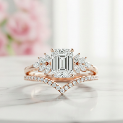 1.60 ct Emerald Cut Lab-Grown Engagement Ring Set
