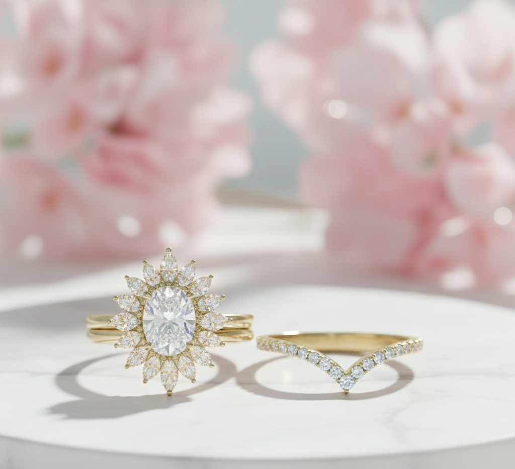 1.60 Ct Oval Moissanite Bridal Set – Vintage Oval Ring Set