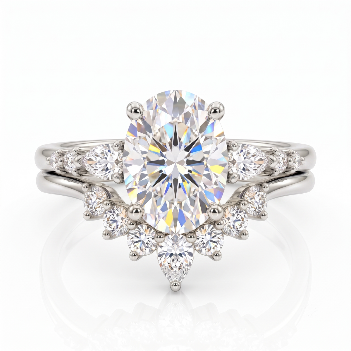 1.710 Ct Oval Cut Lab-Grown Bridal Set Engagement Ring Solid 14K Rose Gold