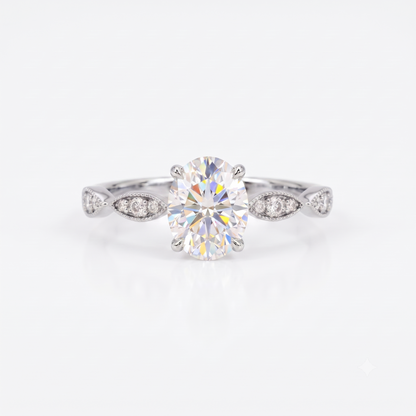 1.25 ct Oval Lab Grown Diamond Engagement Ring • Vintage Rose Gold Ring with Milgrain Detail