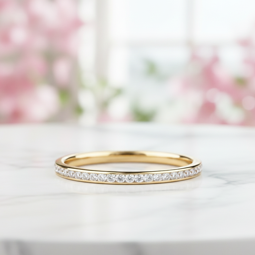 0.180Ct Moissanite Wedding Band Channel Set Diamond Ring