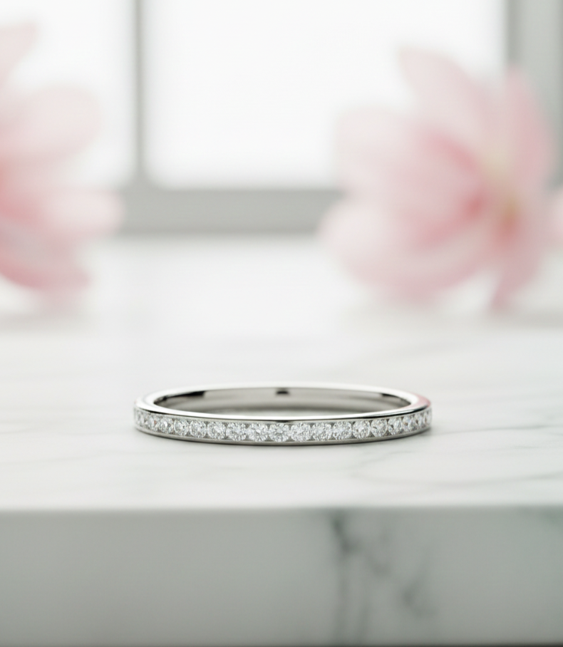 0.180Ct Moissanite Wedding Band Channel Set Diamond Ring