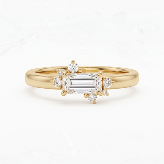 baguette and round lab grown diamond wedding band