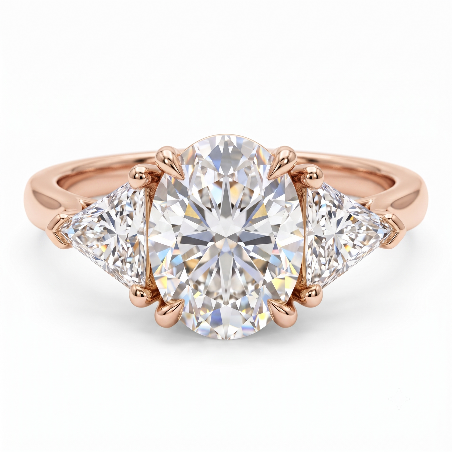 3.00ct Oval Cut Lab Grown Diamond Engagement Ring, 14K Gold Three Stone Ring
