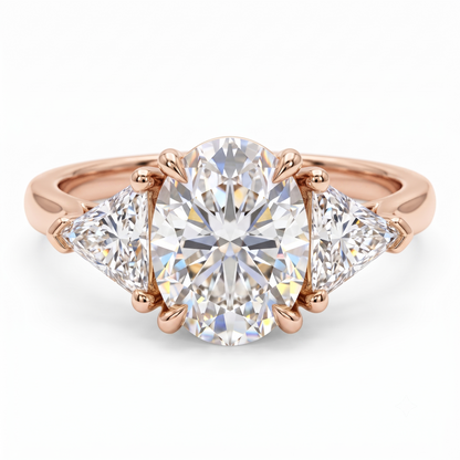 3.00ct Oval Cut Lab Grown Diamond Engagement Ring, 14K Gold Three Stone Ring