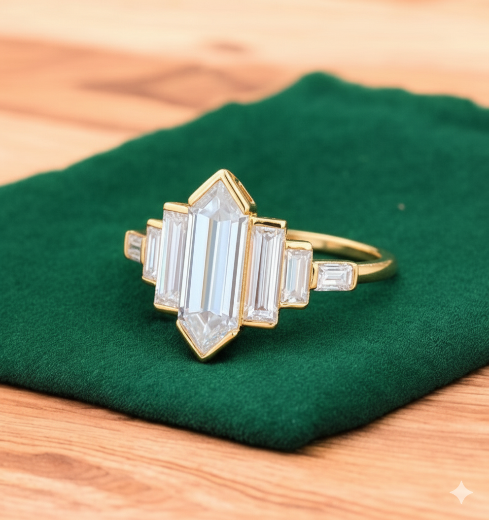 2.480 ct Hexagon Cut Lab Grown Diamond Engagement Ring