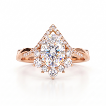 2.40ct Pear Cut Lab Grown Diamond Halo Engagement Ring, 14K Gold