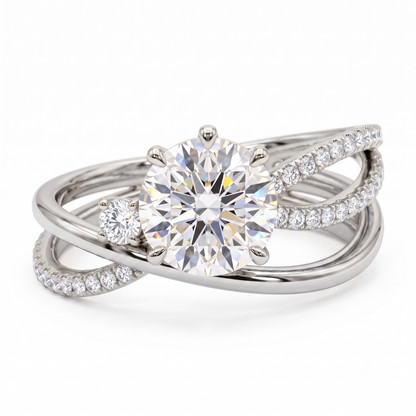 1.60ct  Round Cut Lab Grown Diamond Pave Engagement Ring
