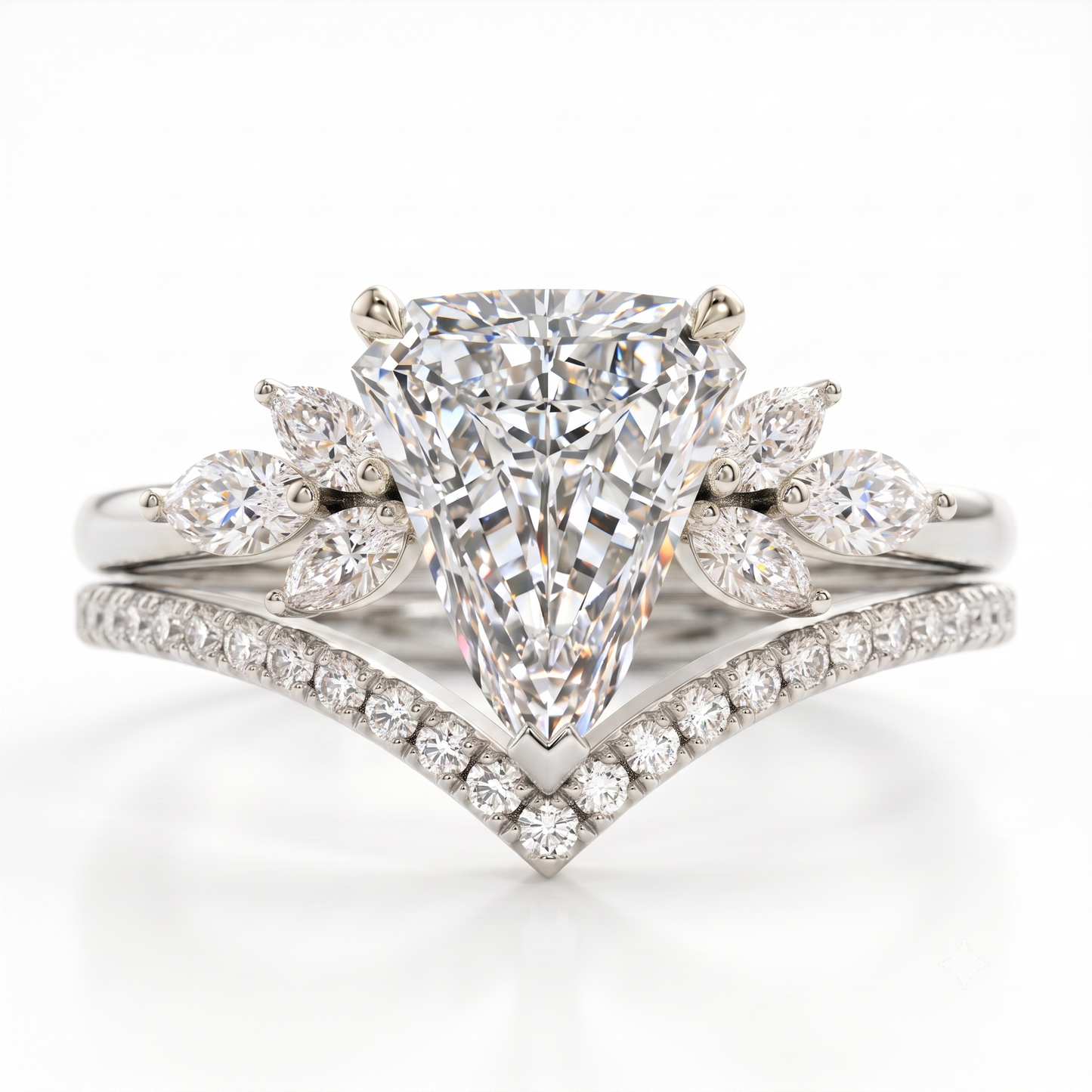 2.10 Ct Shield Cut Lab-Grown Ring Set Engagement Bridal Set