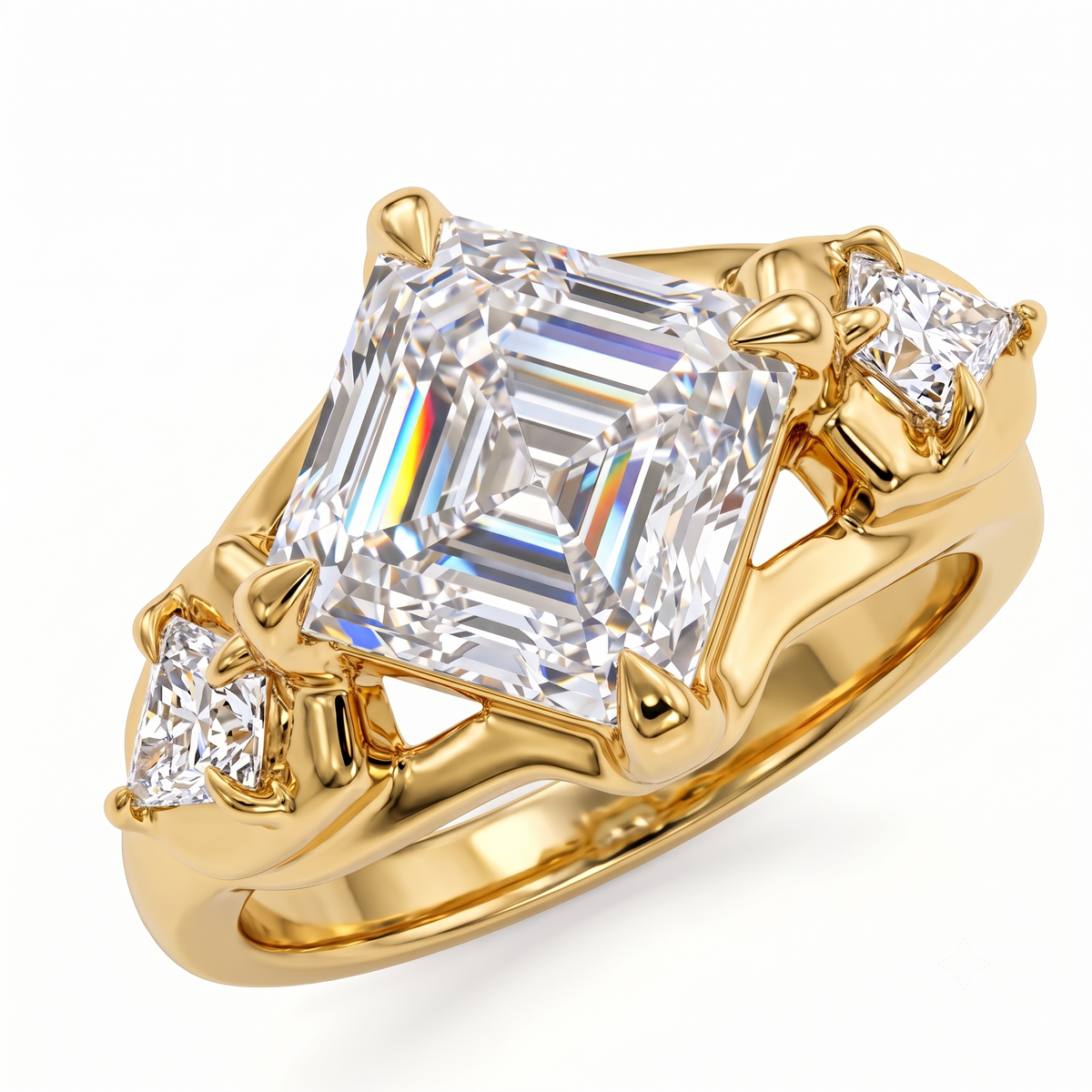 1.00CT Asscher Cut Lab Grown Diamond Three Stone Engagement Ring