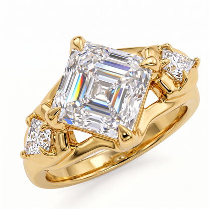 1.00CT Asscher Cut Lab Grown Diamond Three Stone Engagement Ring
