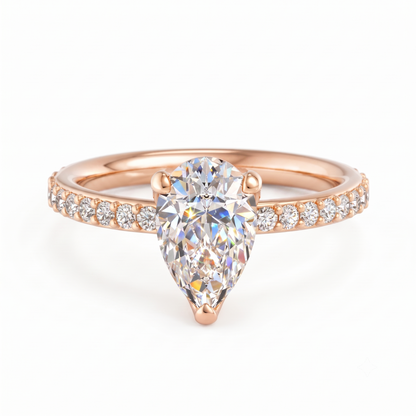 1.50ct Pear Cut Solitaire Engagement Ring with Hidden Halo Pave Setting