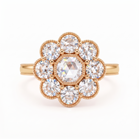 Antique 1.20 CT Round Rose Cut Lab-Grown Engagement Ring