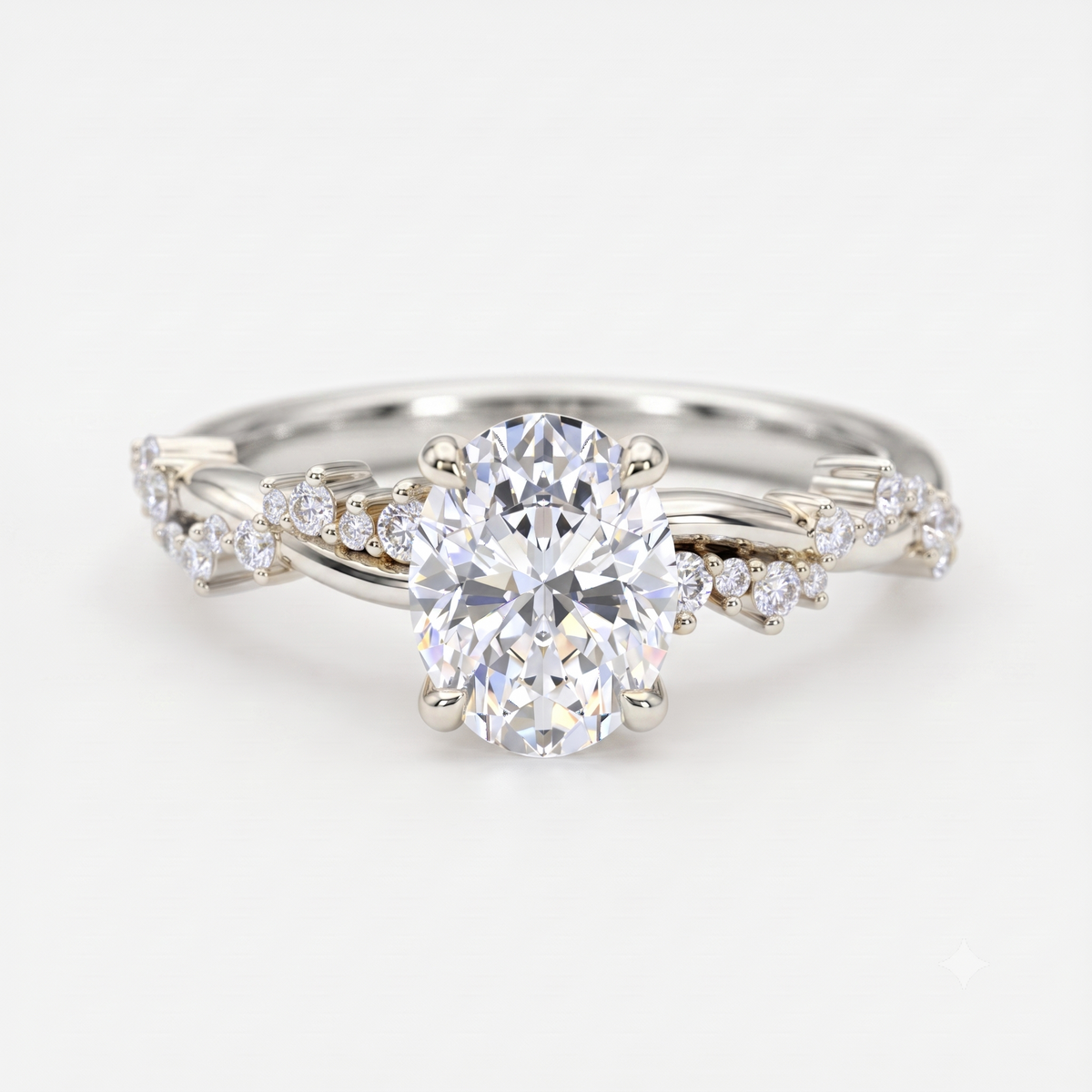 1.5 CT Oval cut Lab Grown Diamond Twig and Leaf Engagement ring for Women
