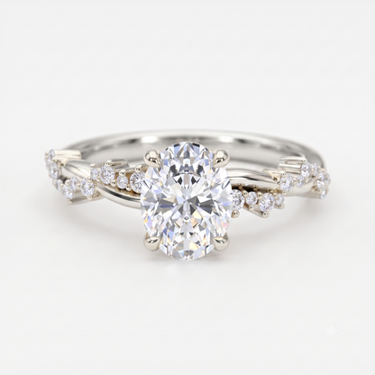1.5 CT Oval cut Lab Grown Diamond Twig and Leaf Engagement ring for Women