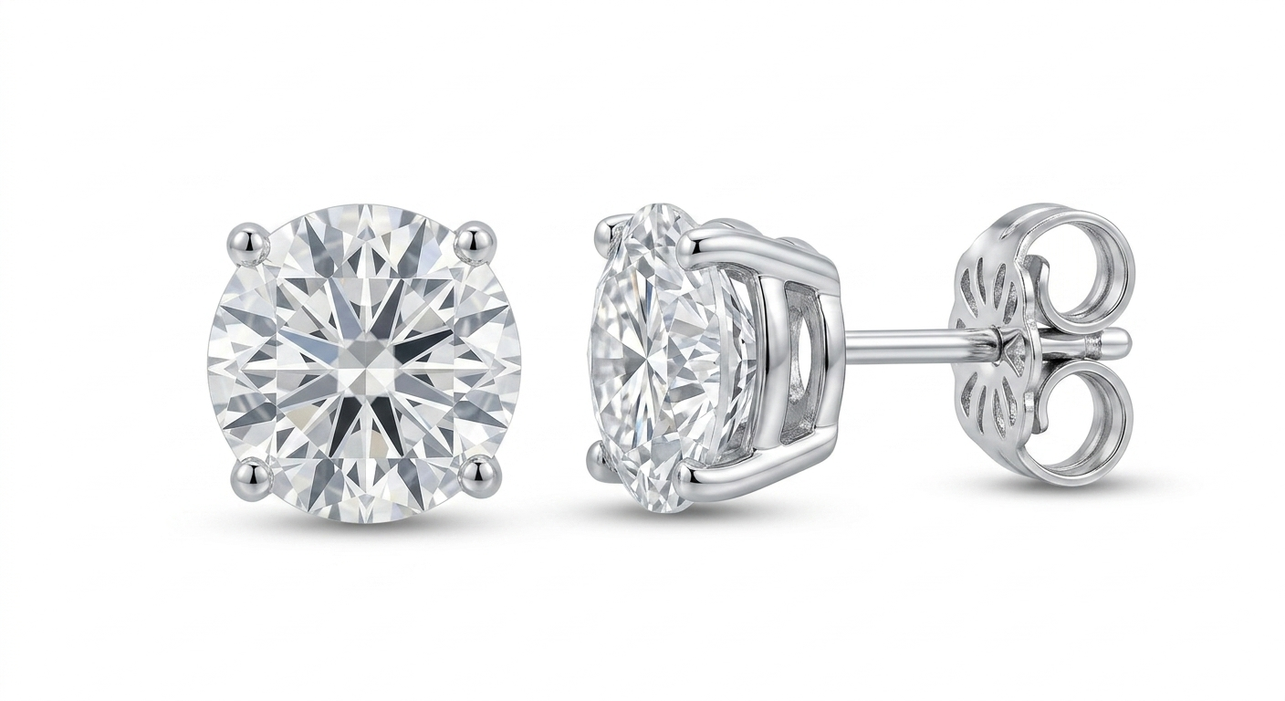 Elegant Lab-Grown Stud Earrings – 925 Sterling Silver, Dainty Round Cut, Perfect Gift for Her