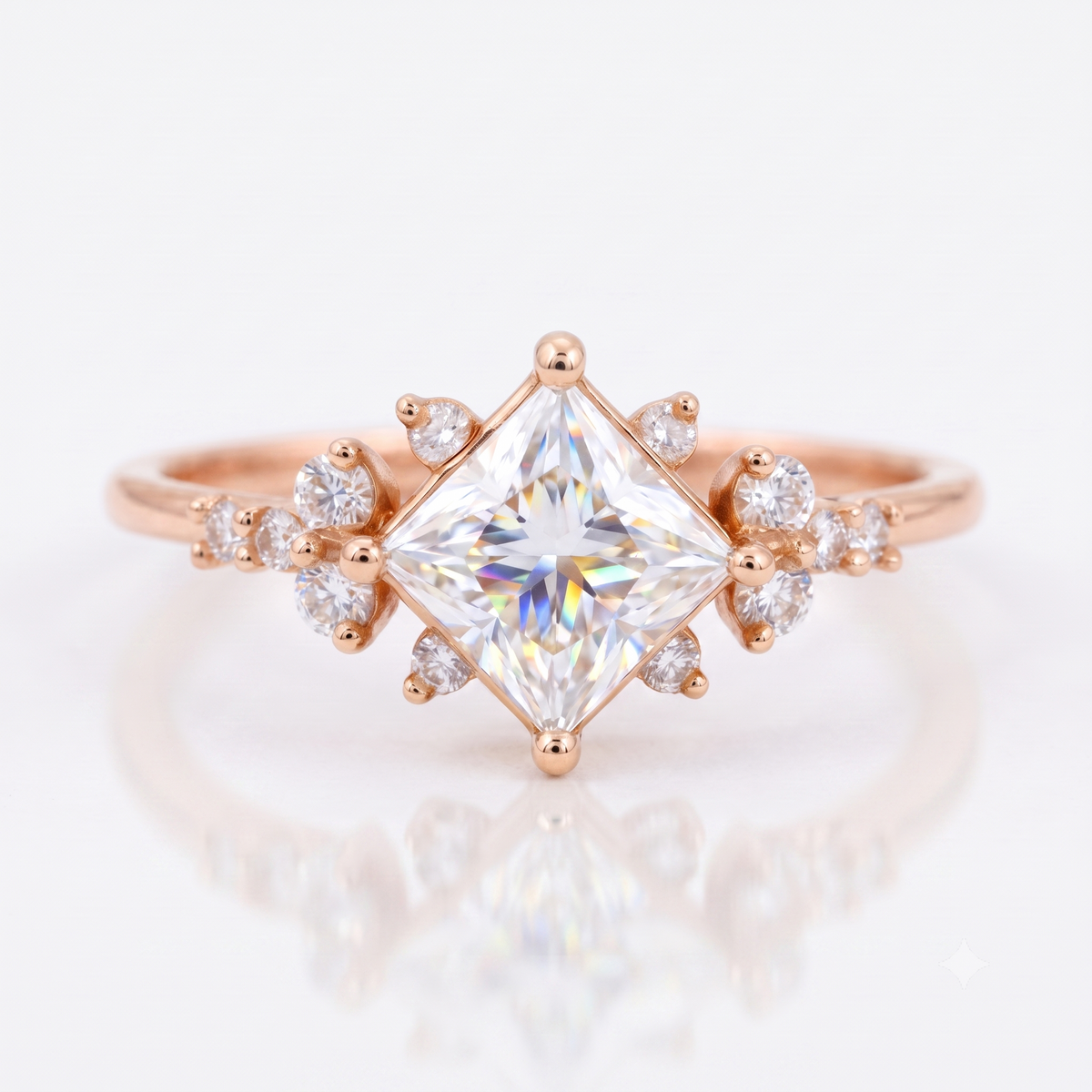 1.25 ct Princess Cut Lab Grown Diamond Engagement Ring • Vintage Rose Gold Bridal Ring