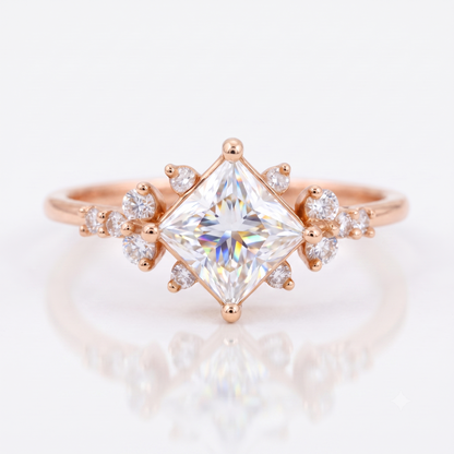 1.25 ct Princess Cut Lab Grown Diamond Engagement Ring • Vintage Rose Gold Bridal Ring
