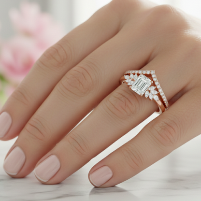 1.60 ct Emerald Cut Lab-Grown Engagement Ring Set