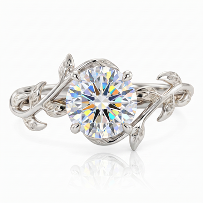 Vintage 1.00ct Round Cut Leaf Lab Grown Diamond Engagement Ring