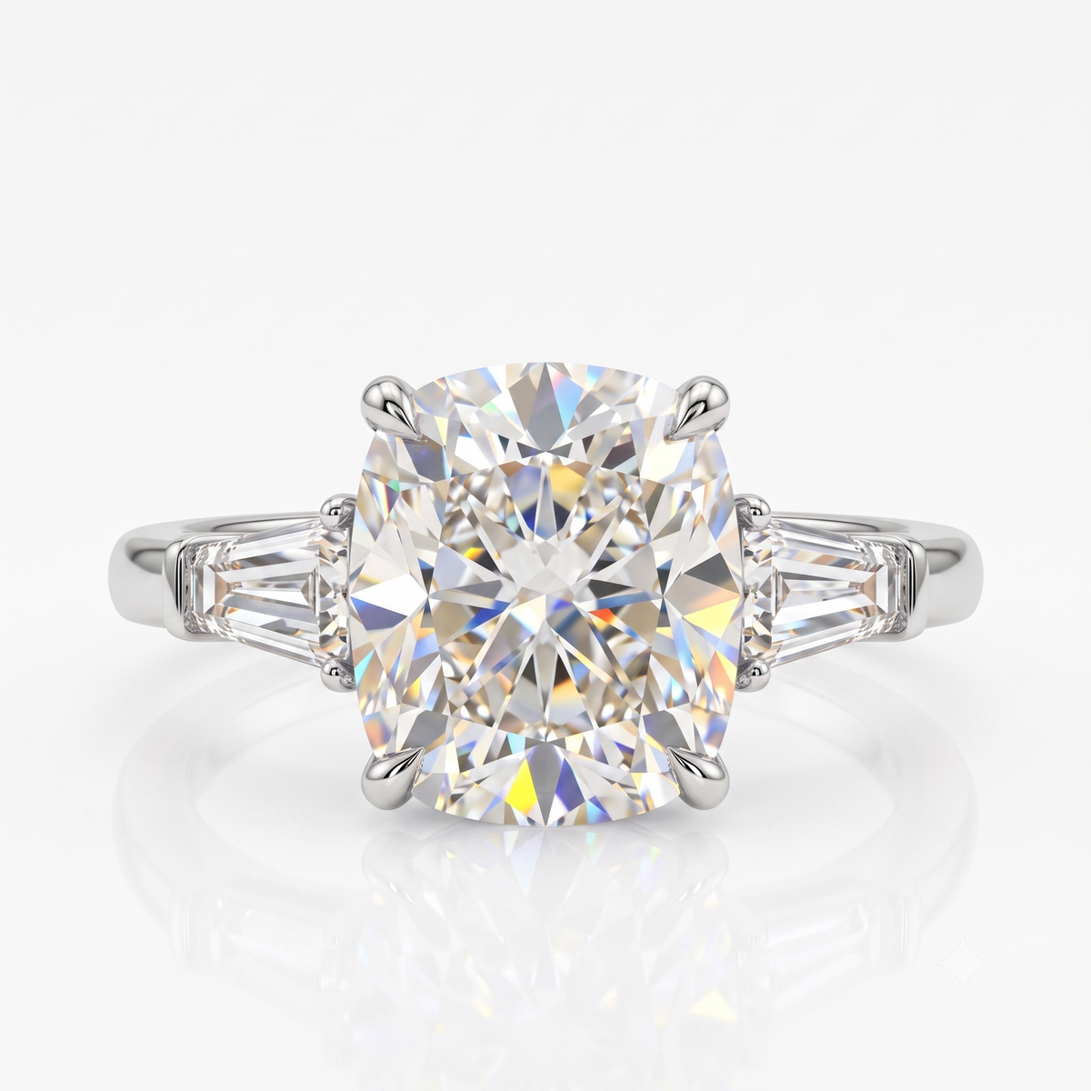 1.00CT Rectangular Cushion Cut Lab Grown Diamond Three Stone Engagement Ring