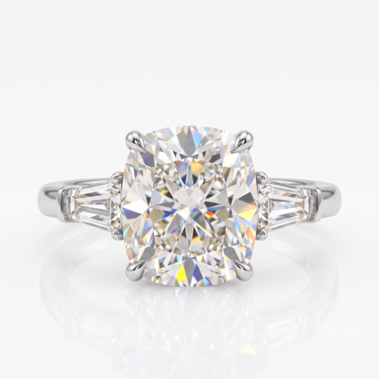 1.00CT Rectangular Cushion Cut Lab Grown Diamond Three Stone Engagement Ring