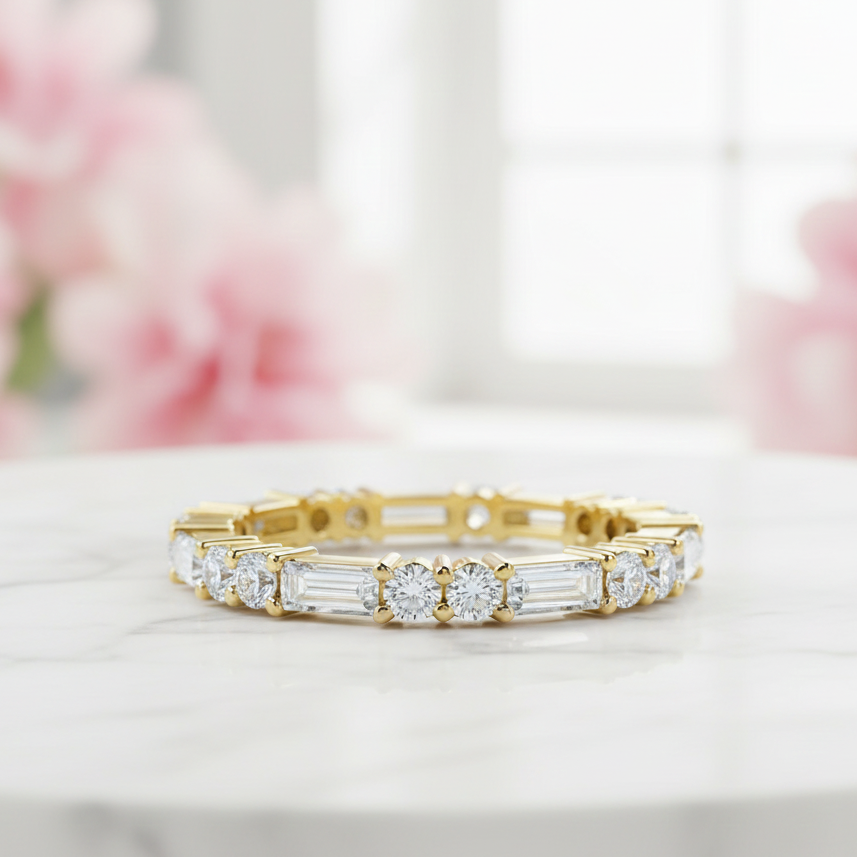 0.75 Ct Round & Baguette Lab Diamond Eternity Band – 14K Gold
