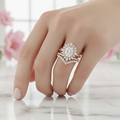 2.70 Ct Oval Cut Lab-GrownBridal Ring Set Floral Halo
