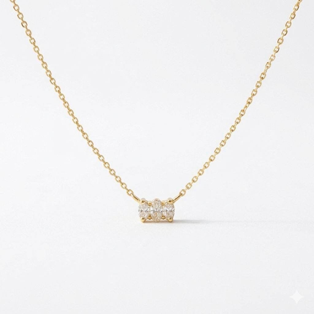 0.300 Ct Dainty  Cluster Necklace • Minimalist Gold Pendant Necklace