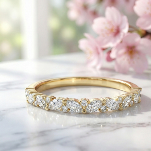 0.370Ct Marquise & Round Cut Multi Stone Moissanite Wedding Band