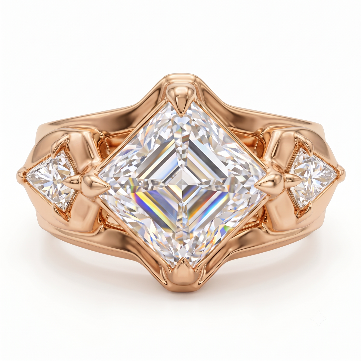 1.00CT Asscher Cut Lab Grown Diamond Three Stone Engagement Ring