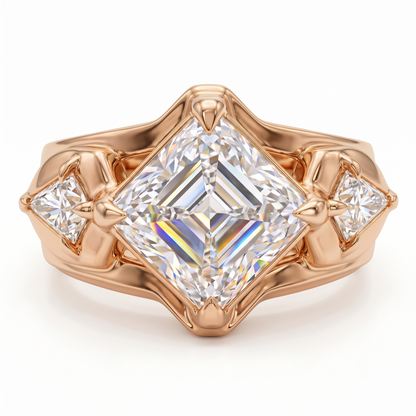 1.00CT Asscher Cut Lab Grown Diamond Three Stone Engagement Ring