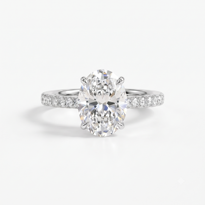 1.00 Ct Oval Cut Lab Grown Diamond Hidden Halo Engagement Ring | 1.12 Ct Total | 14K Gold