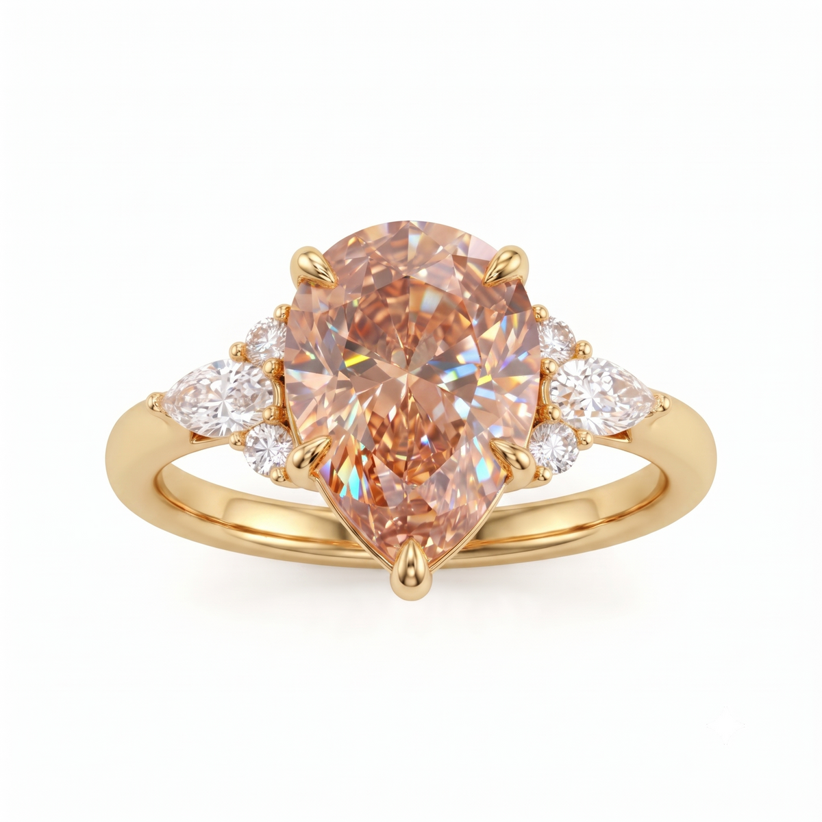 2.0ct Pear Shaped Morganite Three Stone Engagement Ring