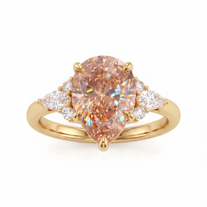 2.0ct Pear Shaped Morganite Three Stone Engagement Ring
