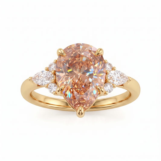 2.0ct Pear Shaped Morganite Three Stone Engagement Ring