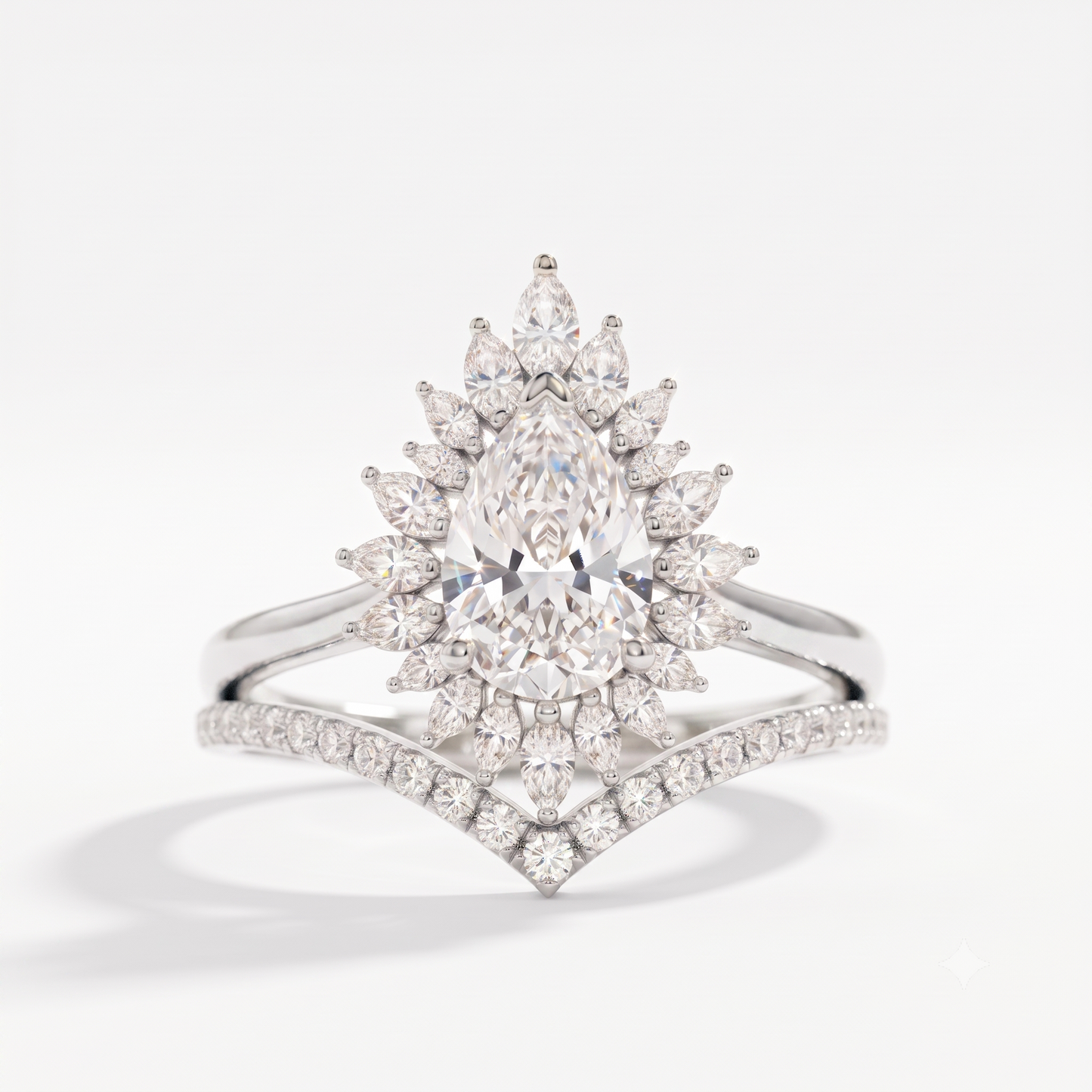 1.80 Ct Pear Cut Floral Halo Lab-Grown Ring Set